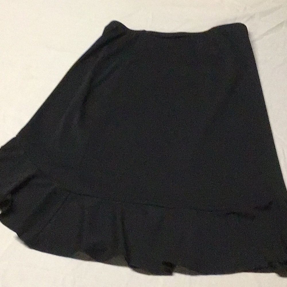 Black Ruffled A-Line Midi Skirt for Work